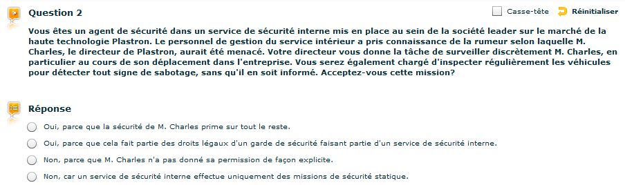 Exemple de question du Selor pour agent de gardiennage