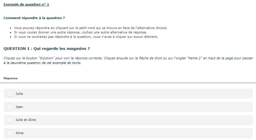 Test linguistique informatisé du Selor: exemple de l’explication de l’exercise