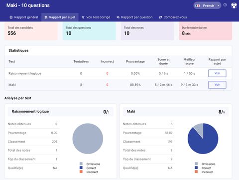 Interface de test psychotechnique