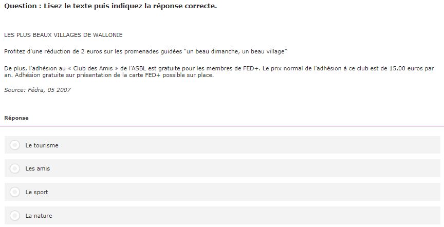 Test linguistique informatisé du Selor: indiquez le mot qui manque dans la phrase
